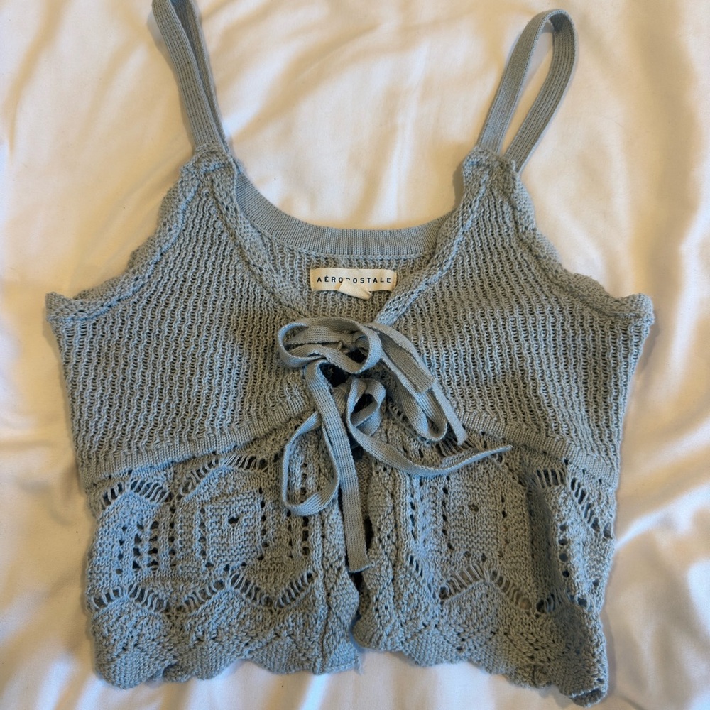 Aeropostale Light Blue Lace-Up Knit Crop Top